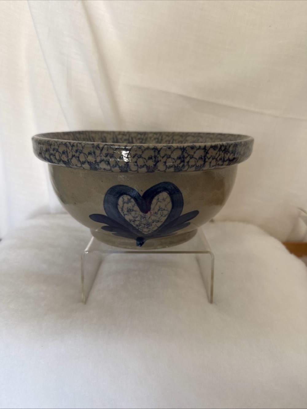 Hand-Painted Ceramic Bowl in Blue and Cream